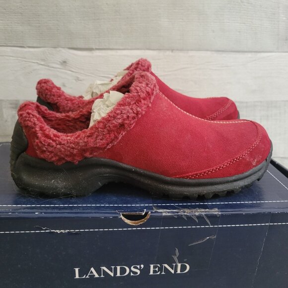 Lands End Womens Chalet Clogs Rich Red Size 6.5 Medium Suede & Fleece Slip-On Sh - Picture 2 of 9